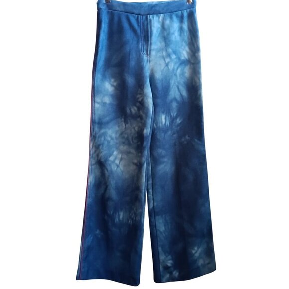 28x32 Vintage 70's Sears Blue Tie-Dye Flared Stretch Pants Bellbottom Polyester - Picture 1 of 7